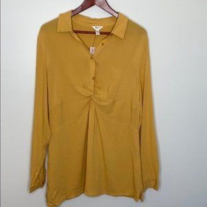 Thyme Maternity Yellow Mustard Long Sleeve Twist Tunic Blouse Size XL
